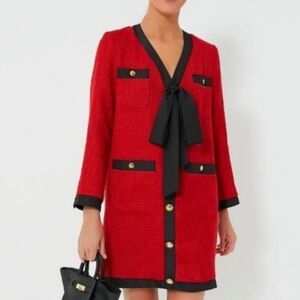 Tuckernuck Pomander Place Coco Tweed Bow Mini Dress in Red L